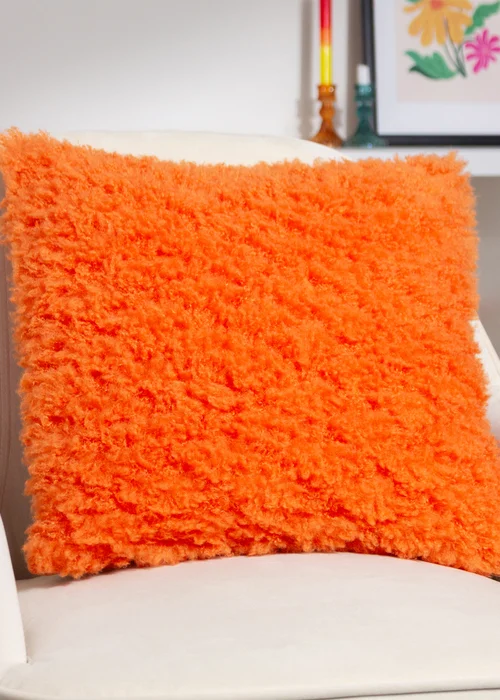 Heya Home Fluff Ball Faux Fur Filled Cushion (45cm x 45cm x 8cm) Orange Fever - One Size Image 1