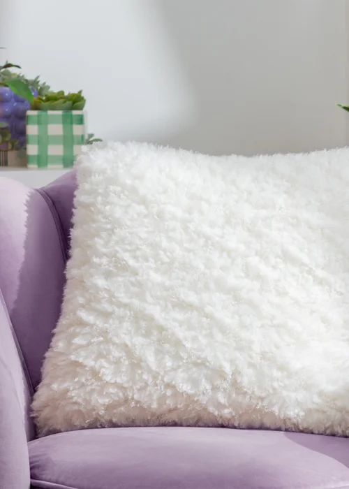 Heya Home Fluff Ball Faux Fur Filled Cushion (45cm x 45cm x 8cm) Dreamy Cream - One Size Image 1