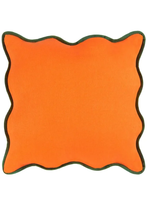 Heya Home Wiggle Velvet Piped Ready Filled Cushion (45cm x 45cm x 8cm) Orange/Green - One Size Image 2