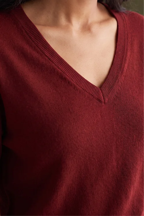 Roman Red Plain V-Neck Stretch Longline Jumper - 10 Image 4