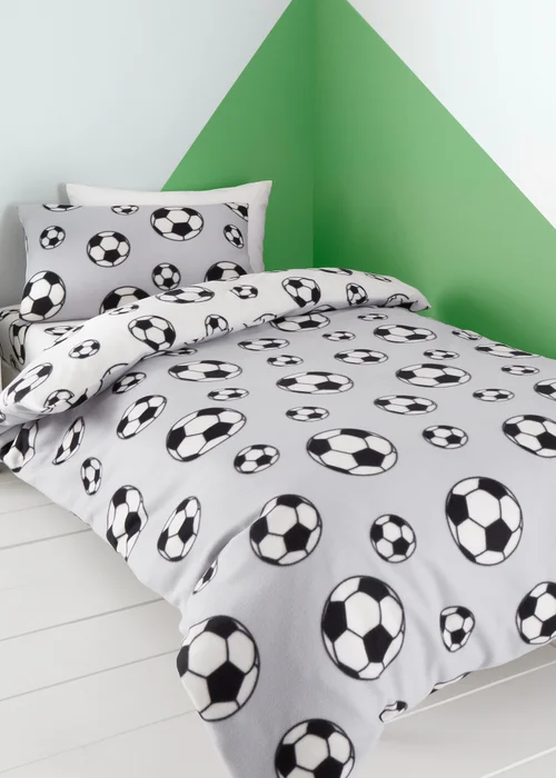 Catherine Lansfield Football Fleece Reversible Duvet Cover Set - Junior Image 1