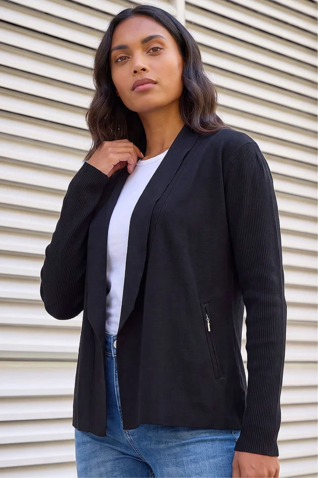 Roman Black Knitted Zip Detail Jacket
