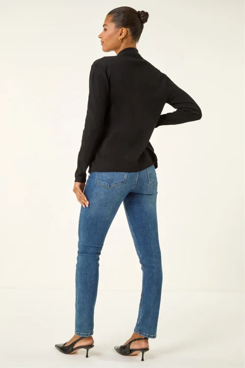 Roman Black Knitted Zip Detail Jacket - 20 Image 3