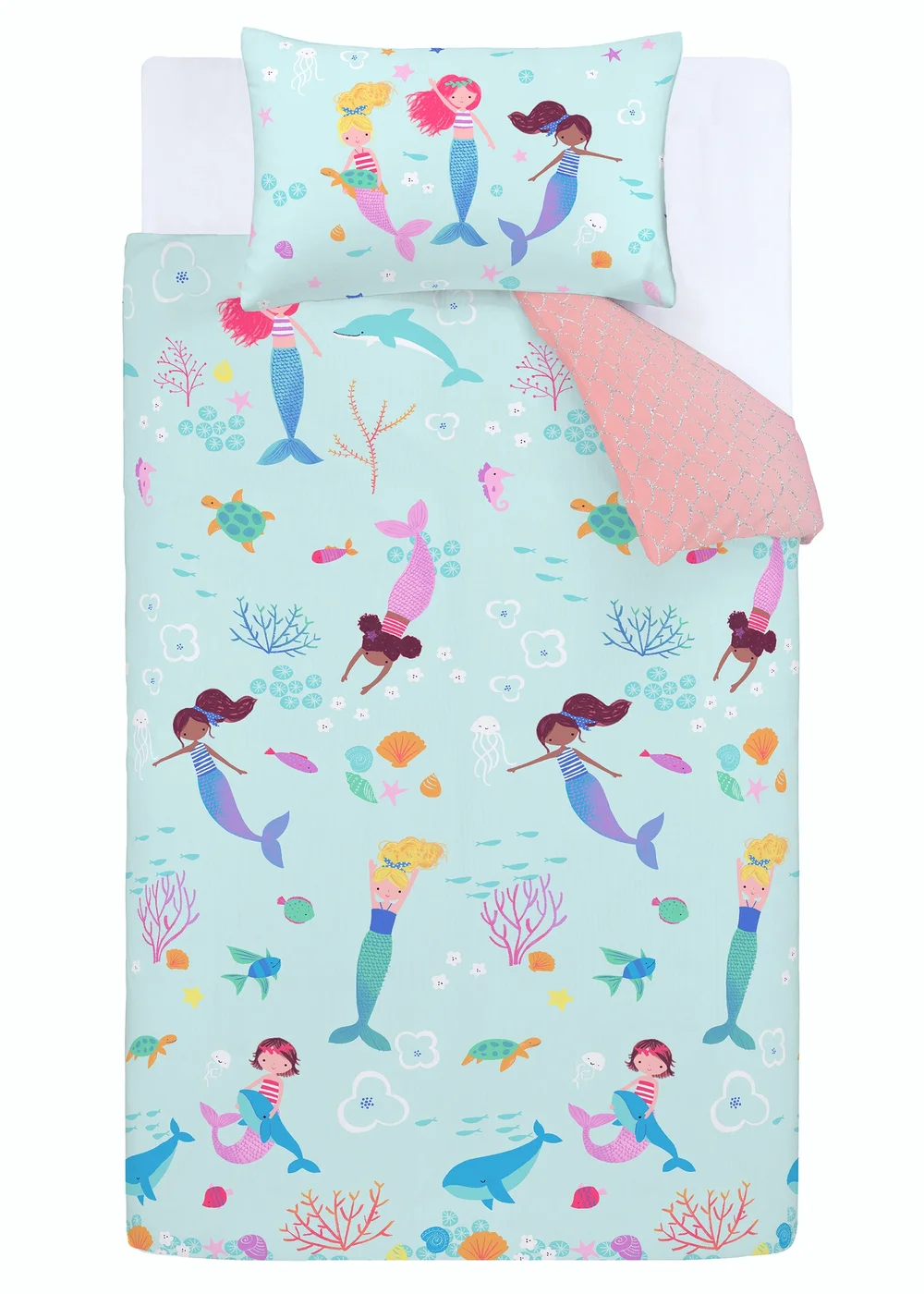Catherine Lansfield Mermaid Reversible Duvet Cover Set - Single Image 5