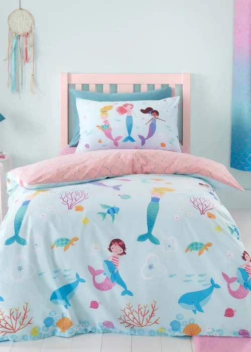 Catherine Lansfield Mermaid Reversible Duvet Cover Set - Single Image 1