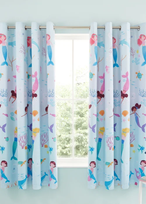Catherine Lansfield Mermaid Fully Reversible Curtains - 66W X 72D (168x183cm) Image 1