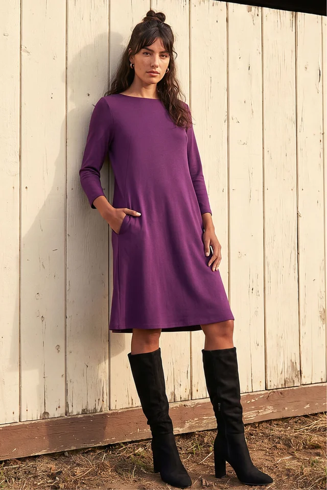 Roman Purple A-Line Pocket Detail Swing Dress