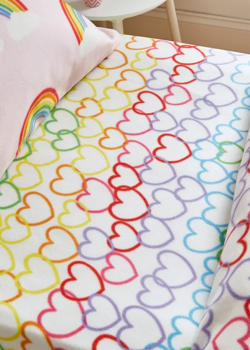Catherine Lansfield Rainbow Hearts Cosy Fleece Fitted Sheet - Junior Image 1