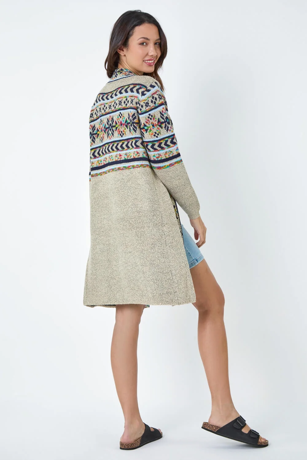 Roman Natural Nordic Patterned Longline Cardigan - 6 Image 4