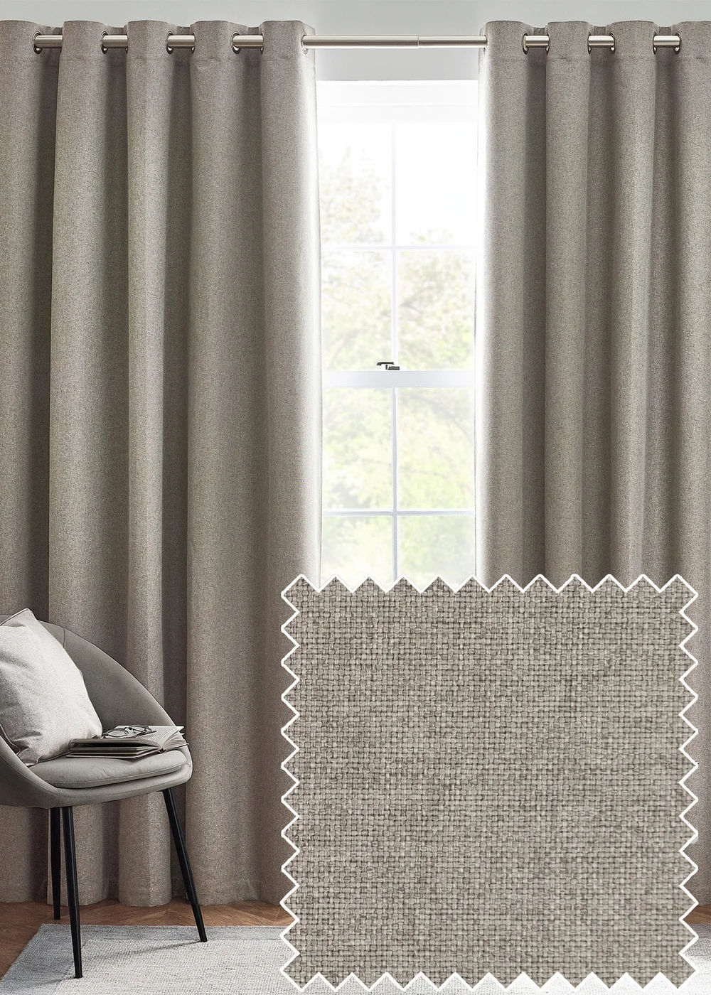 furn. Dawn 100% Blackout Thermal Eyelet Curtains Grey - 46W X 54D (117x137cm) Image 1