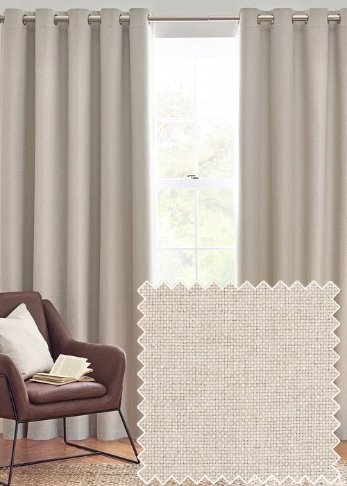 furn. Dawn 100% Blackout Thermal Eyelet Curtains Linen - ZAC Image 1