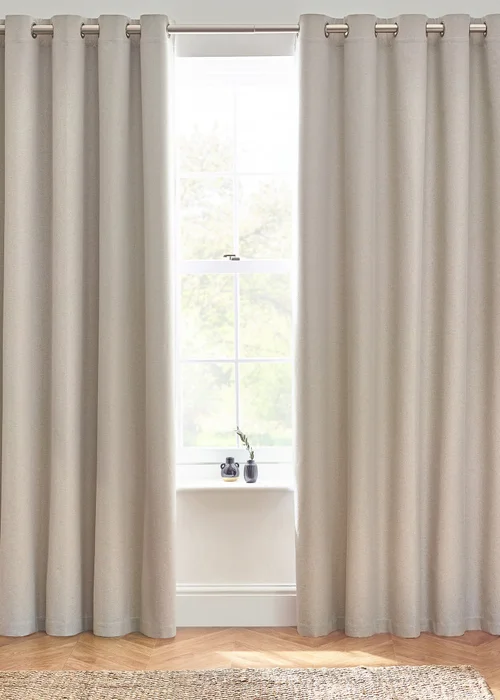 furn. Dawn 100% Blackout Thermal Eyelet Curtains Linen - ZAC Image 4