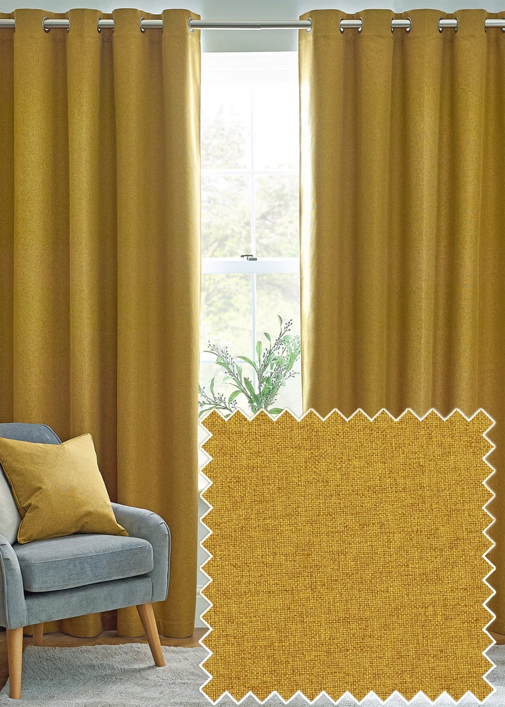 furn. Dawn 100% Blackout Thermal Eyelet Curtains - 46W X 54D (117x137cm) Image 1