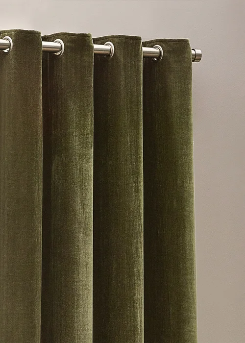 Yard Heavy Chenille Velvet Eyelet Curtains Olive - 90W X 54D Image 3
