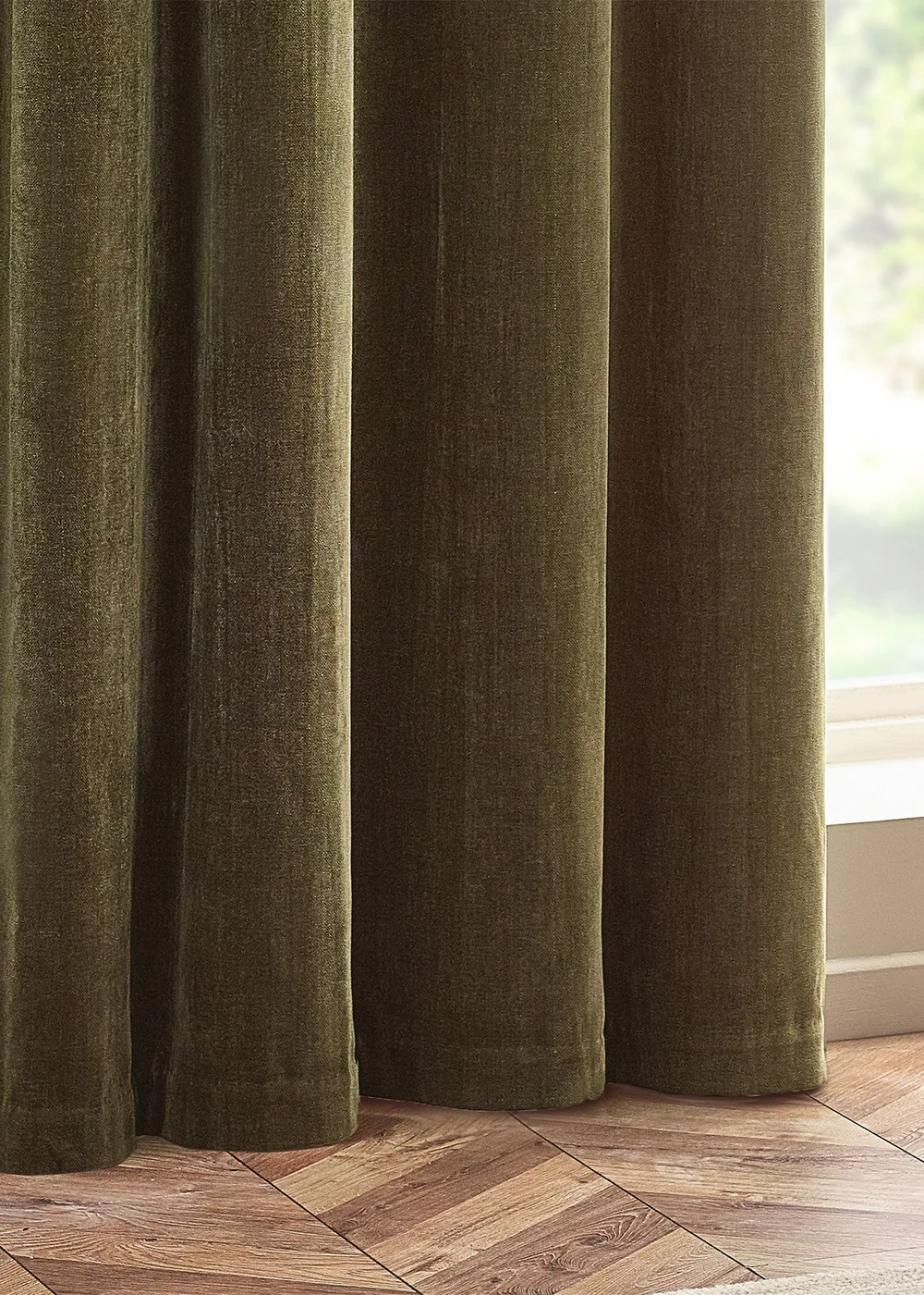 Yard Heavy Chenille Velvet Eyelet Curtains Olive - 90W X 54D Image 4