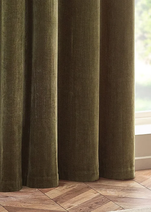 Yard Heavy Chenille Velvet Eyelet Curtains Olive - 90W X 54D Image 4