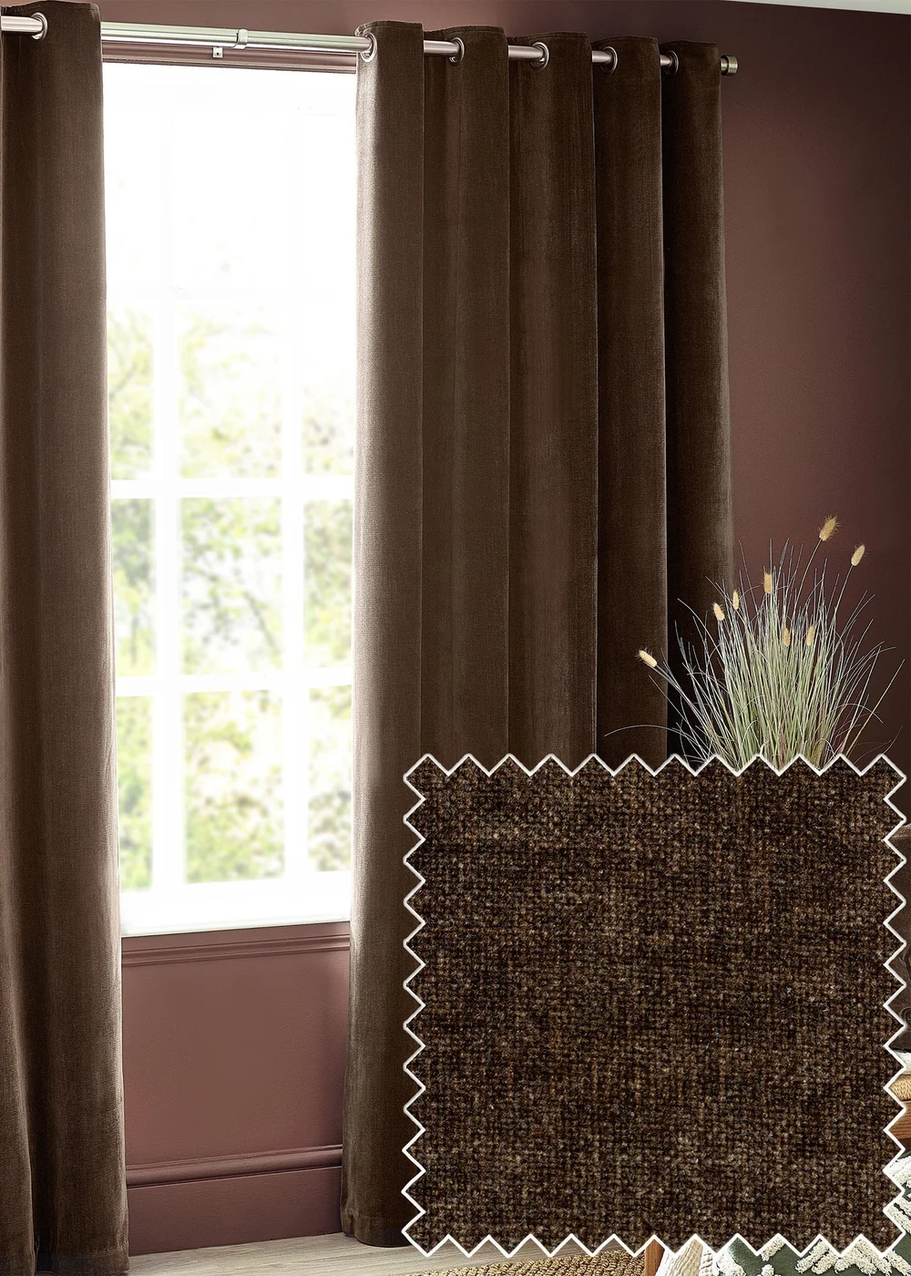 Yard Heavy Chenille Velvet Eyelet Curtains - 46W X 54D (117x137cm) Image 1