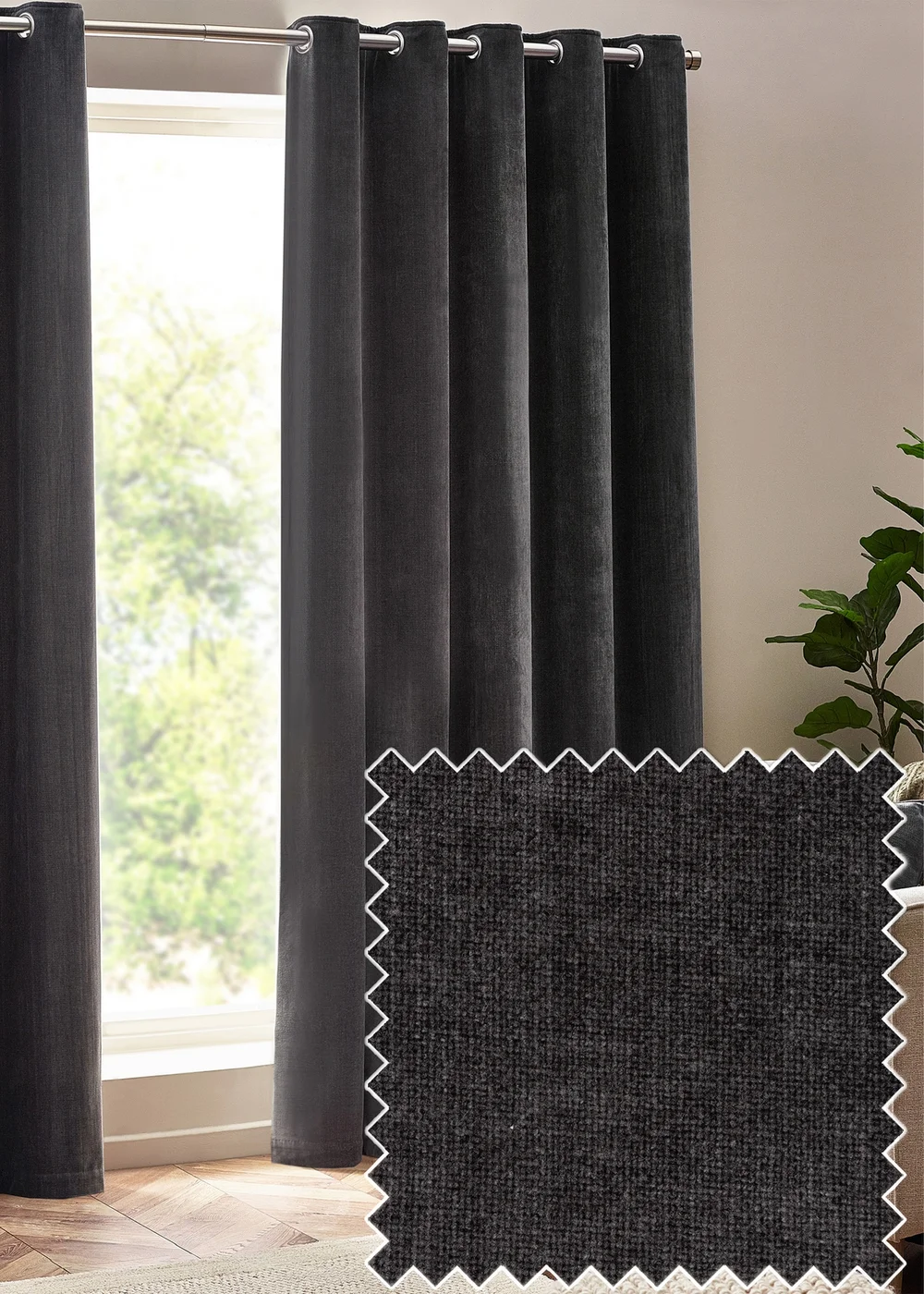 Yard Heavy Chenille Velvet Eyelet Curtains - 46W X 54D (117x137cm) Image 1