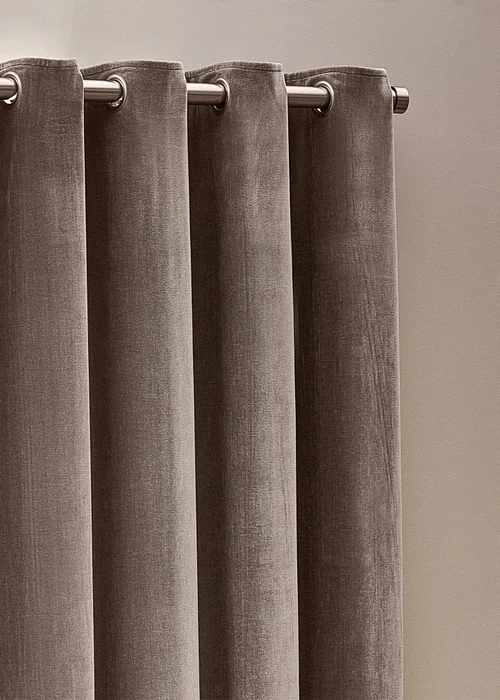 Yard Heavy Chenille Velvet Eyelet Curtains Greige - ZAC Image 3