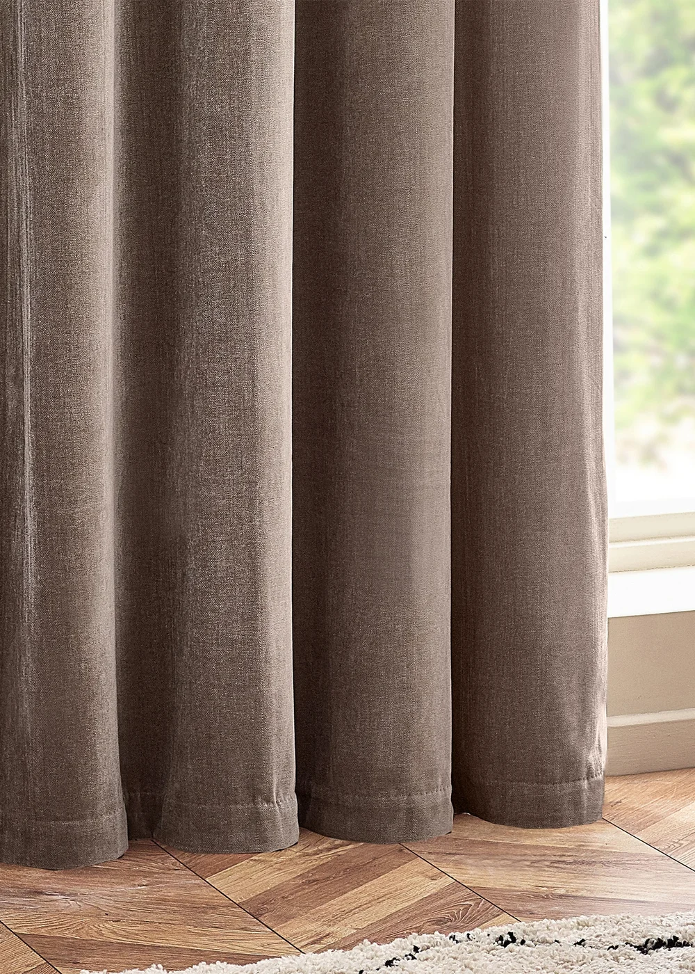 Yard Heavy Chenille Velvet Eyelet Curtains Greige - ZAC Image 4