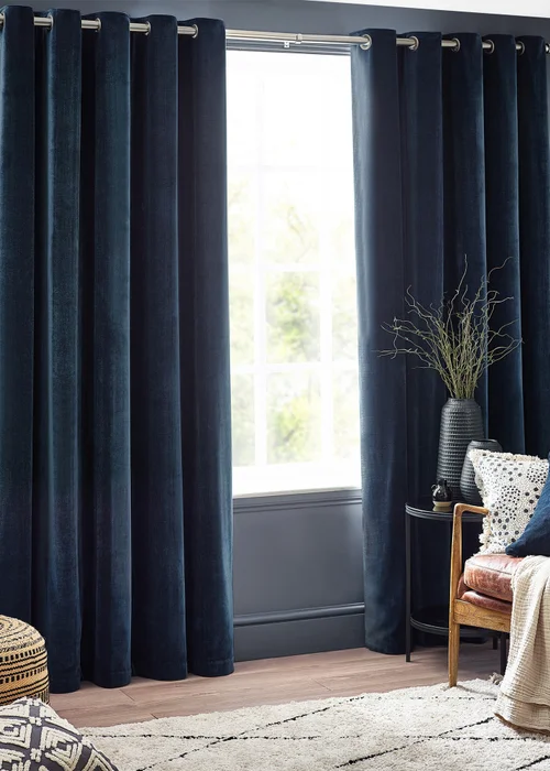 Yard Heavy Chenille Velvet Eyelet Curtains Navy - ZAC Image 2