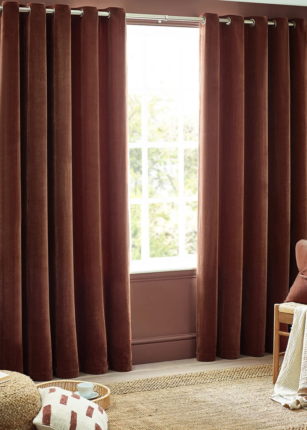 Yard Heavy Chenille Velvet Eyelet Curtains - 46W X 54D (117x137cm) Image 2
