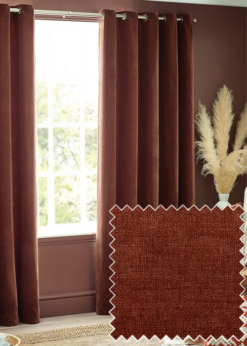 Yard Heavy Chenille Velvet Eyelet Curtains - 46W X 54D (117x137cm) Image 1
