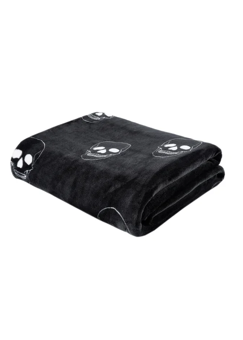 Catherine Lansfield Skulls Cosy Fleece 130x170cm Blanket Throw Grey - One Size Image 1