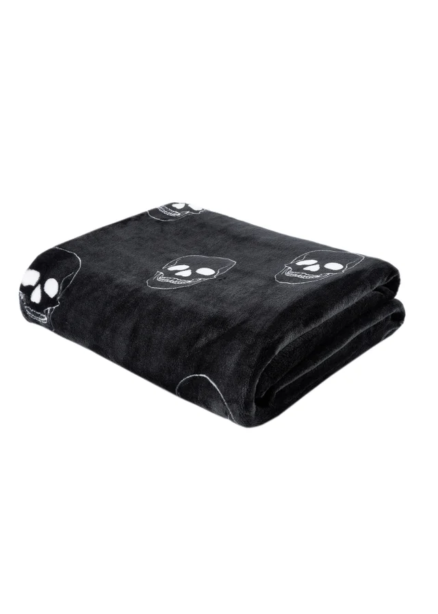 Catherine Lansfield Skulls Cosy Fleece 130x170cm Blanket Throw Grey