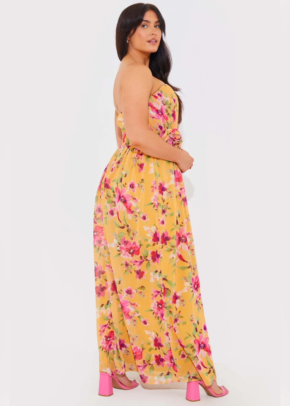 In The Style Yellow Floral Chiffon Bandeau Dress - 10 Image 3