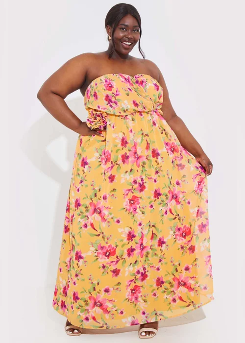 In The Style Yellow Floral Chiffon Bandeau Dress - 10 Image 4