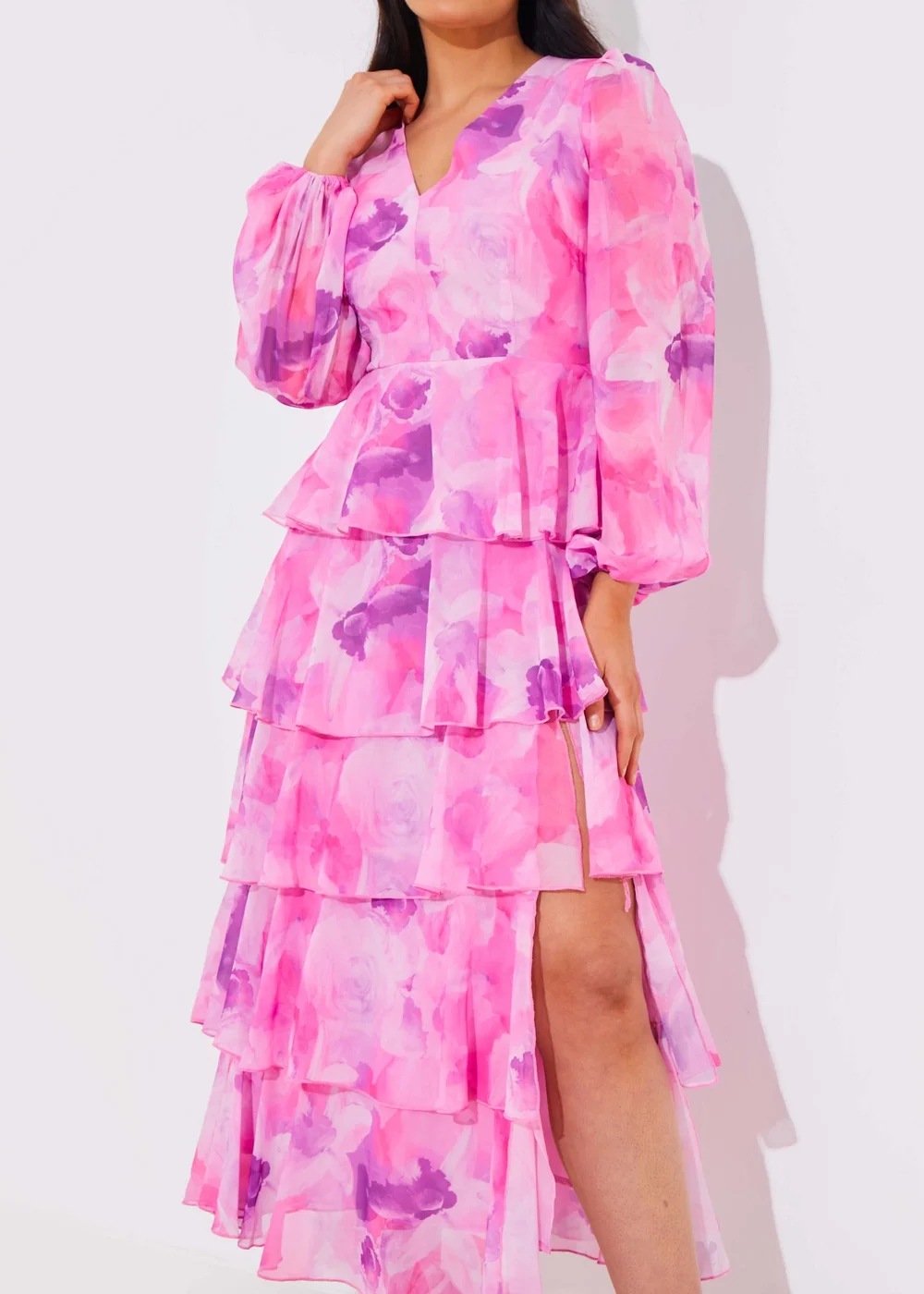 In The Style Jac Jossa Pink Floral Print Frill Maxi Dress - 8 Image 4
