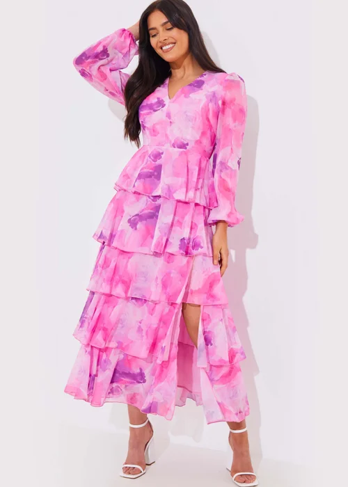 In The Style Jac Jossa Pink Floral Print Frill Maxi Dress - 8 Image 3