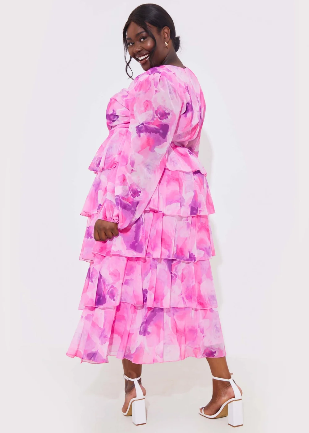 In The Style Jac Jossa Pink Floral Print Frill Maxi Dress - 8 Image 8