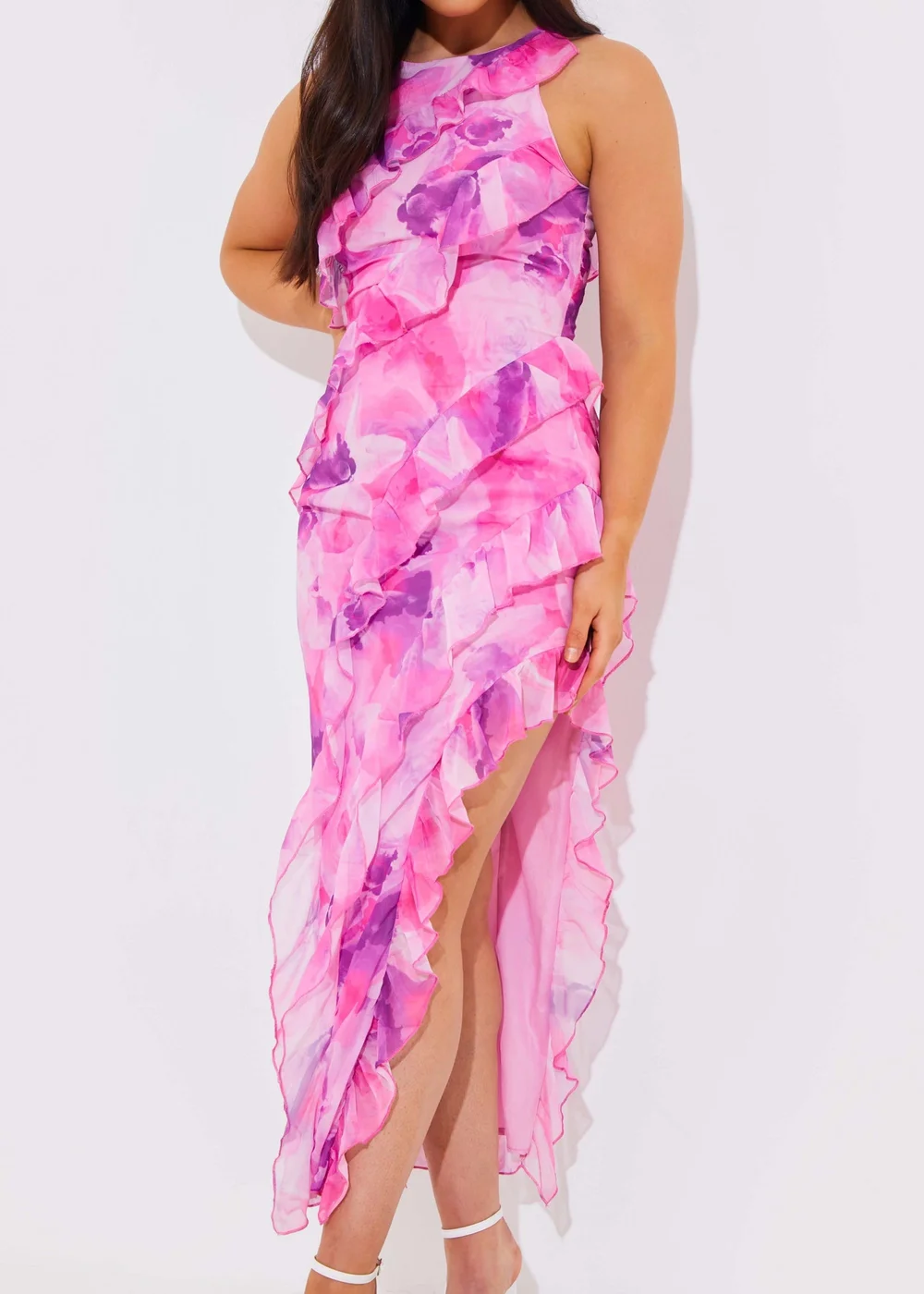 In The Style Jac Jossa Pink Floral Side Split Maxi Dress - 10 Image 2