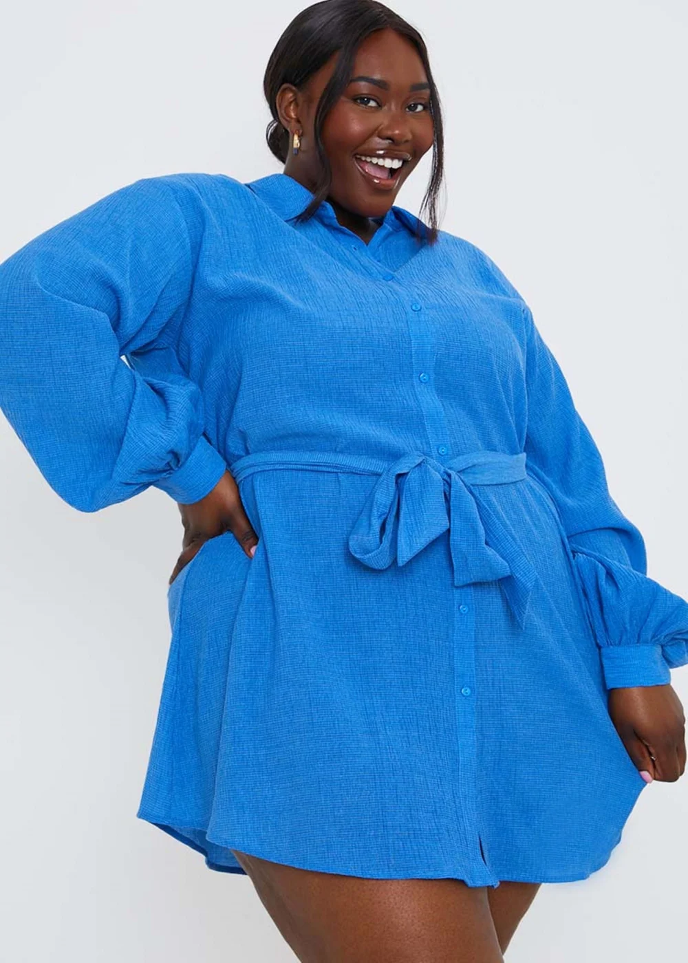 In The Style Blue Textured Shirt Dress - 8 Image 6