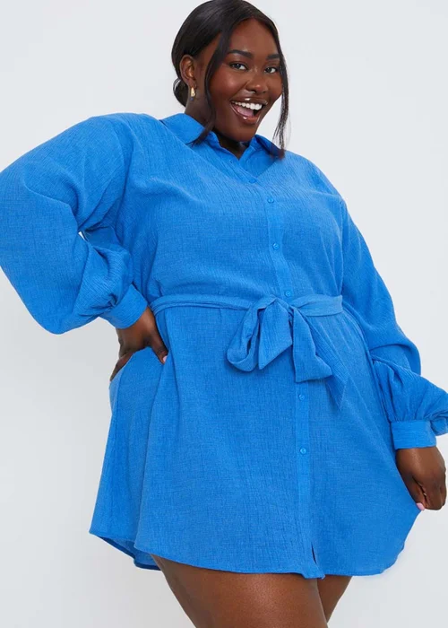 In The Style Blue Textured Shirt Dress - 8 Image 6