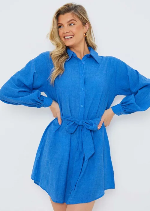 In The Style Blue Textured Shirt Dress - 8 Image 2