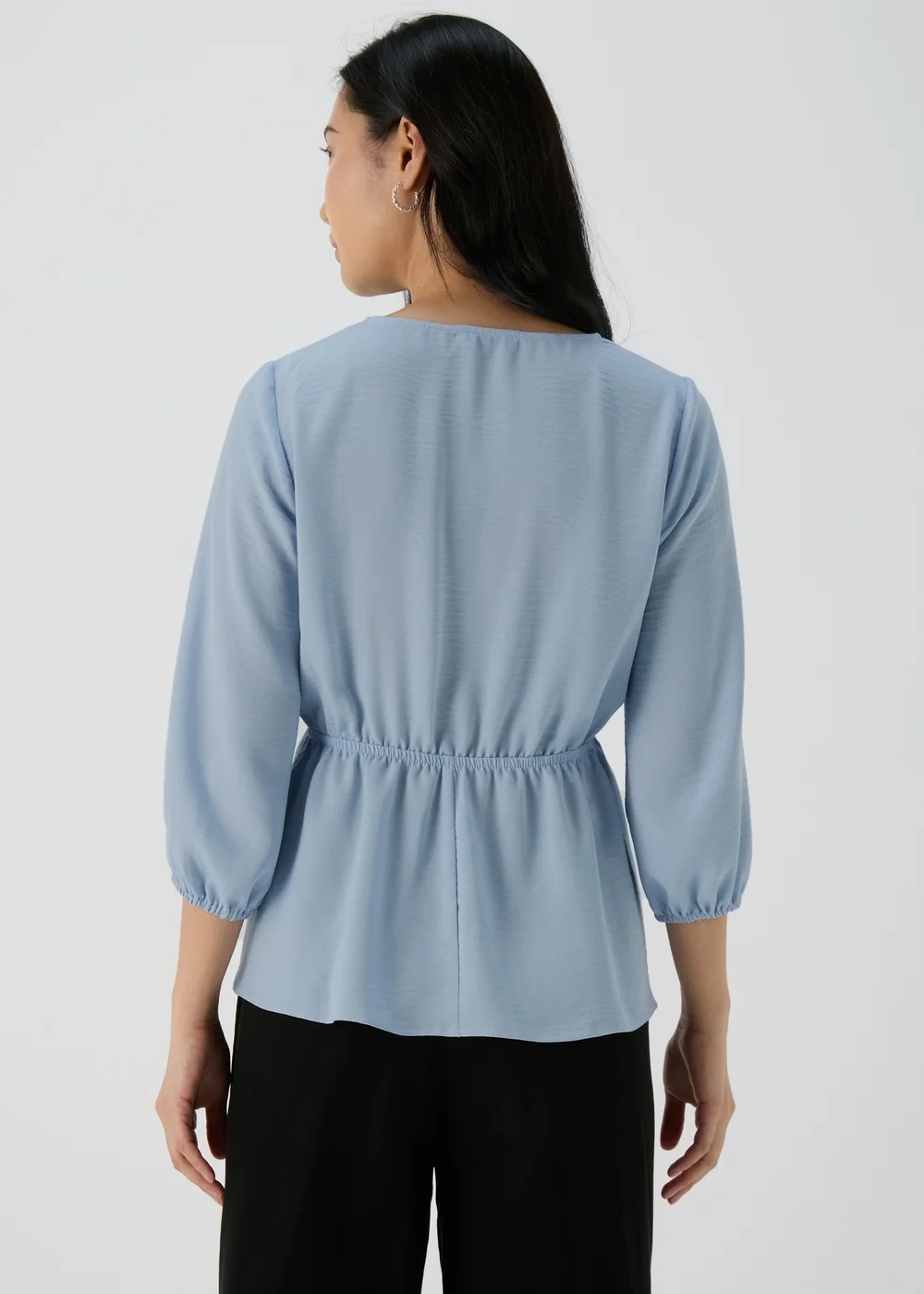 Blue Tie Detail V Neck Blouse Top - 8 Image 2