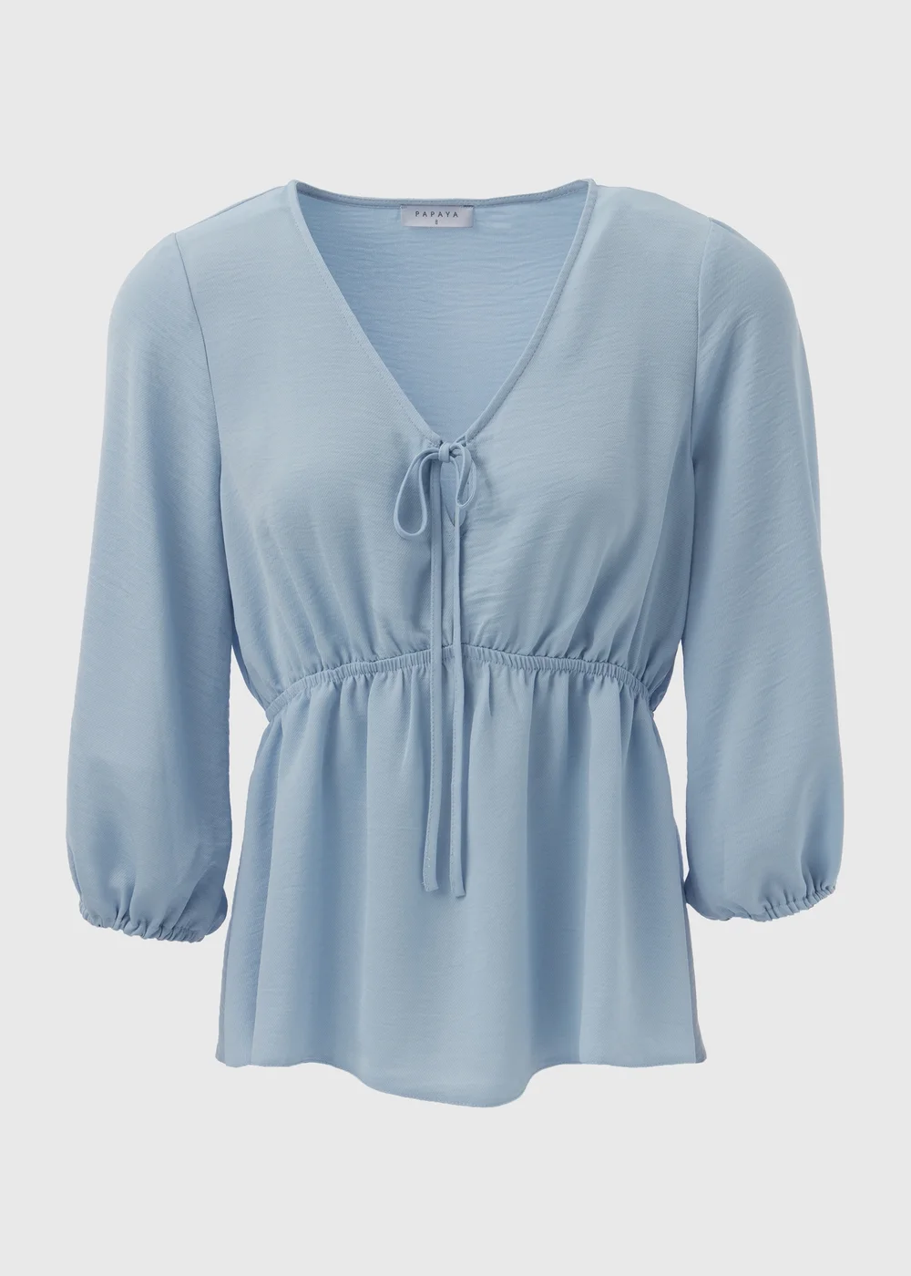 Blue Tie Detail V Neck Blouse Top - 8 Image 5