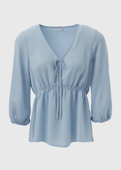 Blue Tie Detail V Neck Blouse Top - 8 Image 5