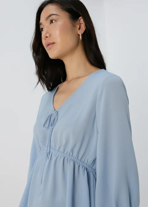Blue Tie Detail V Neck Blouse Top - 8 Image 3