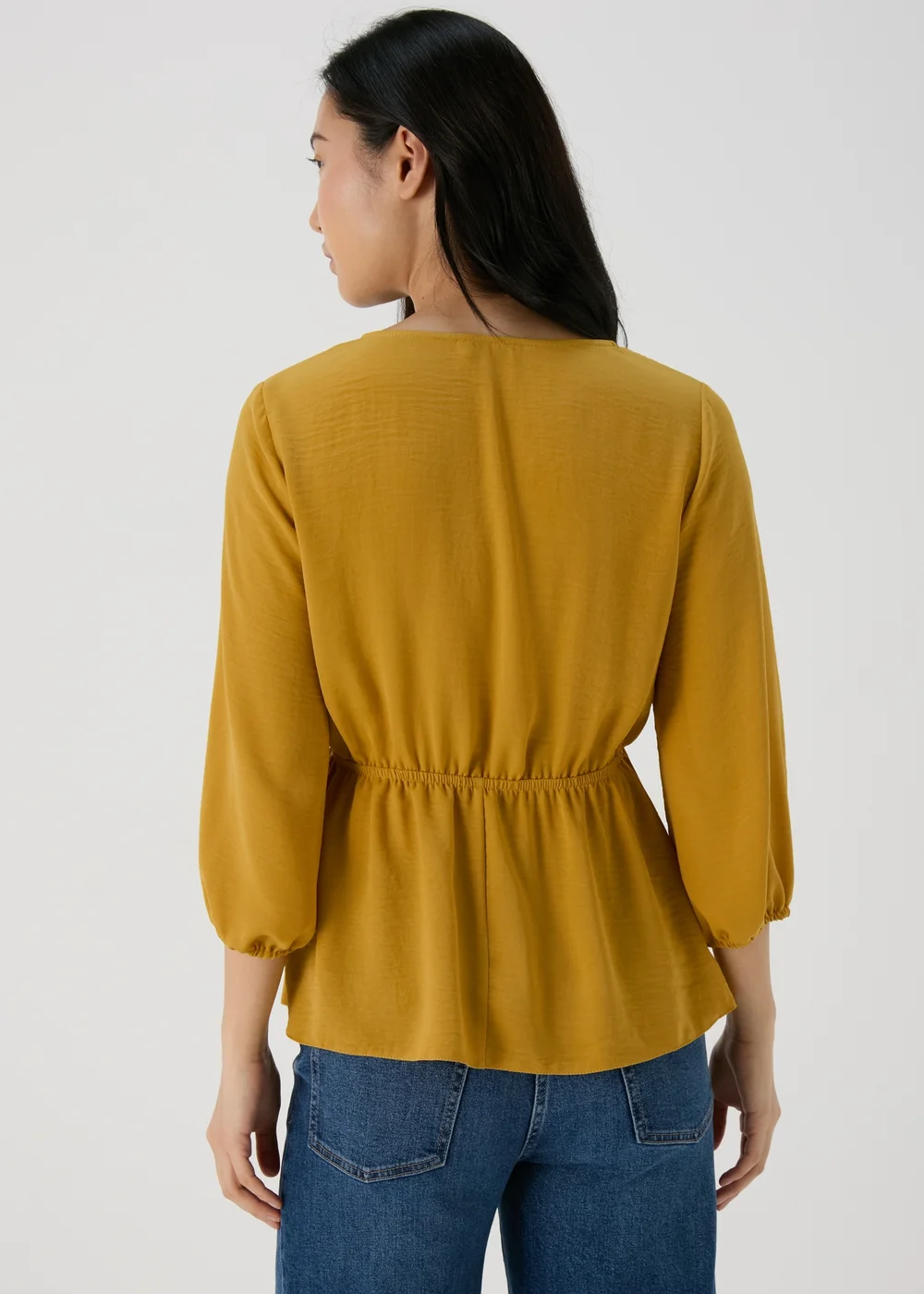 Mustard Tie Detail V Neck Blouse Top - 8 Image 2