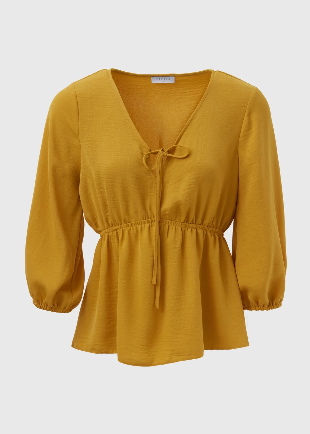 Mustard Tie Detail V Neck Blouse Top - 8 Image 5