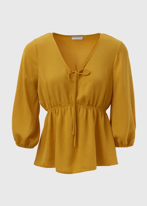 Mustard Tie Detail V Neck Blouse Top - 8 Image 5