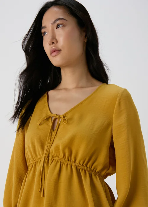 Mustard Tie Detail V Neck Blouse Top - 8 Image 3