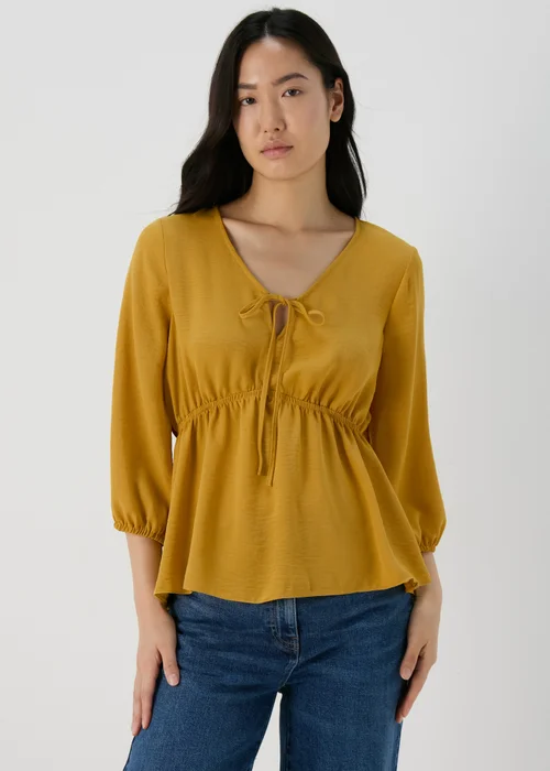 Mustard Tie Detail V Neck Blouse Top - 8 Image 1
