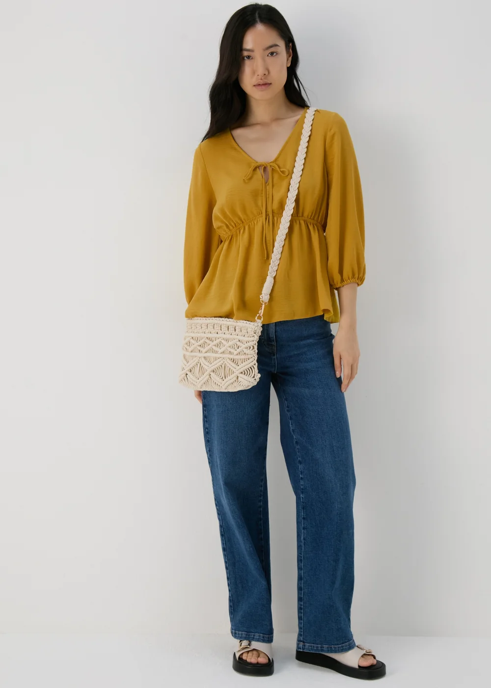 Mustard Tie Detail V Neck Blouse Top - 8 Image 4
