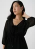 Black Tie Detail V Neck Dobby Blouse Top - Size 8 Image 3