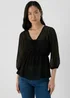 Black Tie Detail V Neck Dobby Blouse Top - Size 8 Image 1